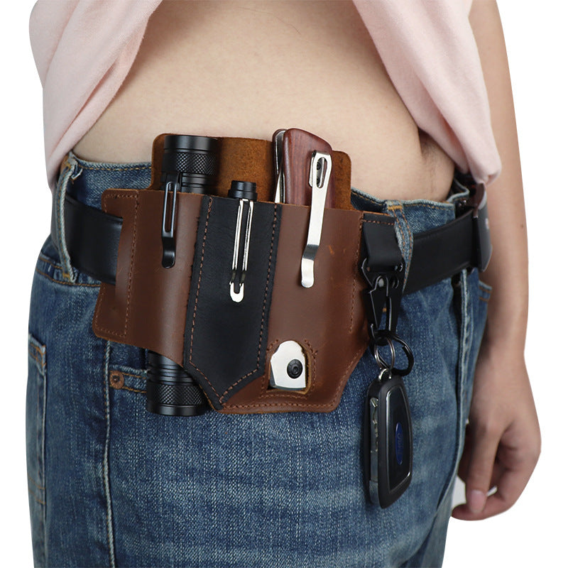 GEBWOLF Outdoor EDC Tactical Pocket Leather Multi-Function Knife Case