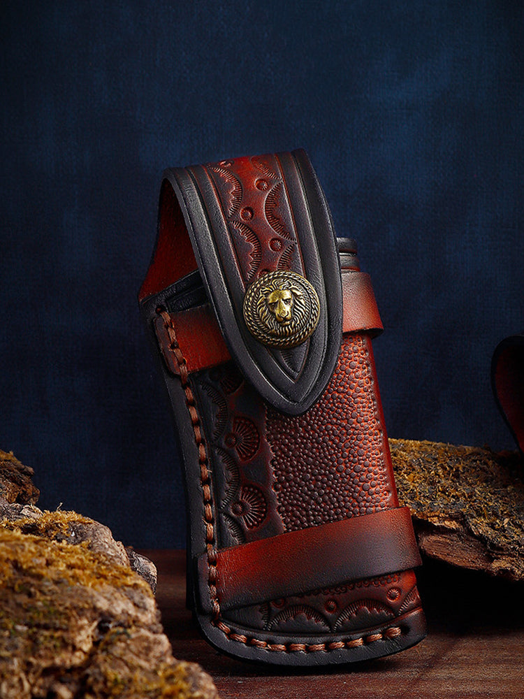 Cowhide Leather Folding Knife Cover Storage Pocket Knife Holster