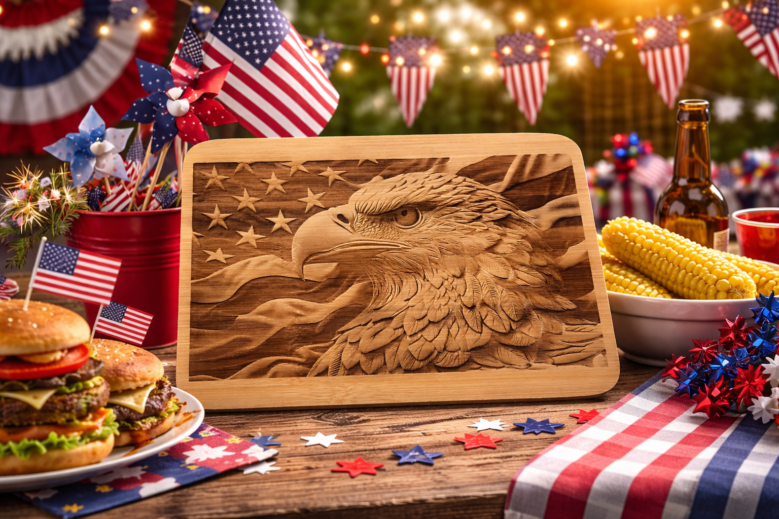 3D Laser Engraved Eagle on Flag
