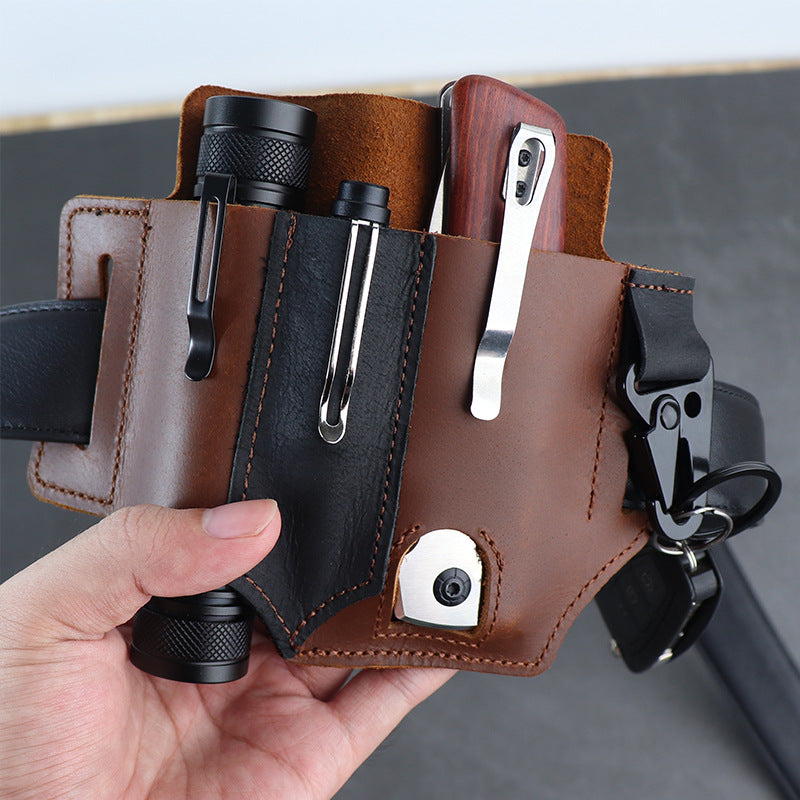 GEBWOLF Outdoor EDC Tactical Pocket Leather Multi-Function Knife Case