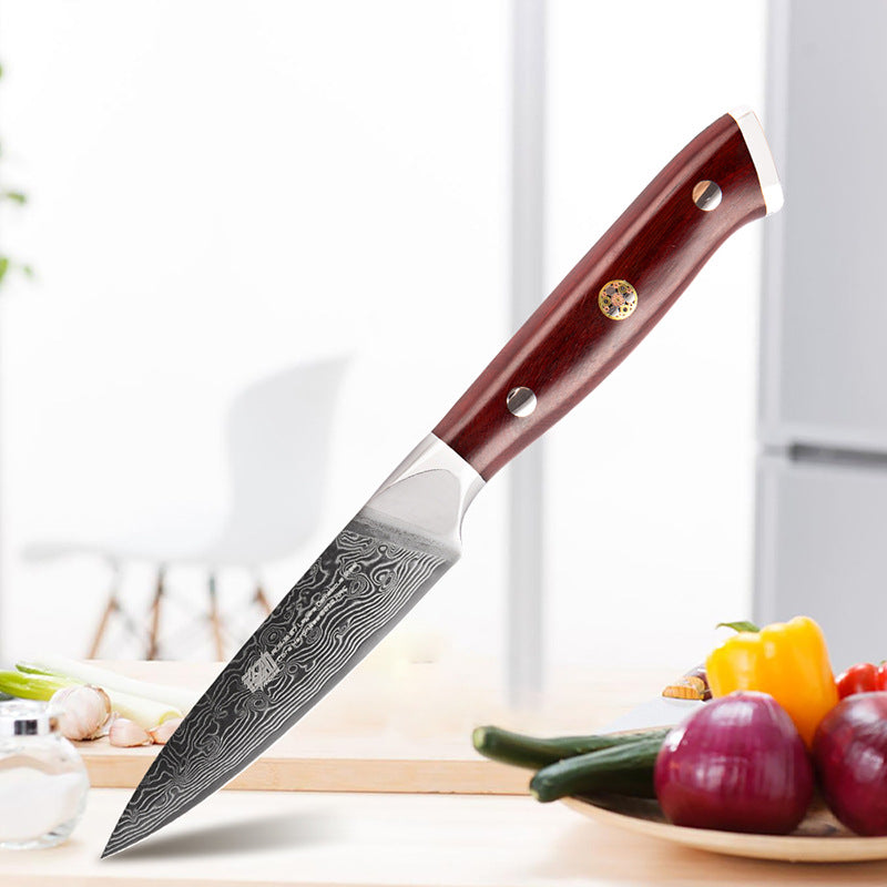 3.5 Inch Fruit Knife Red Sandalwood Fruit Leather Knife AUS 10 Large Maersk Leather Knife
