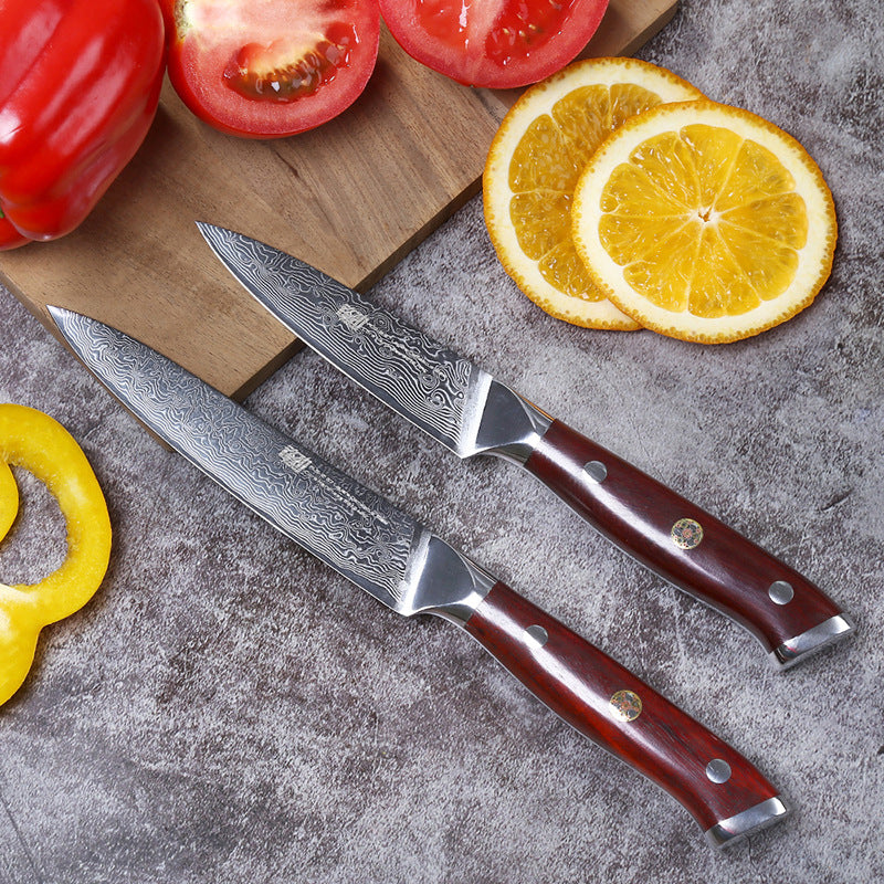 3.5 Inch Fruit Knife Red Sandalwood Fruit Leather Knife AUS 10 Large Maersk Leather Knife