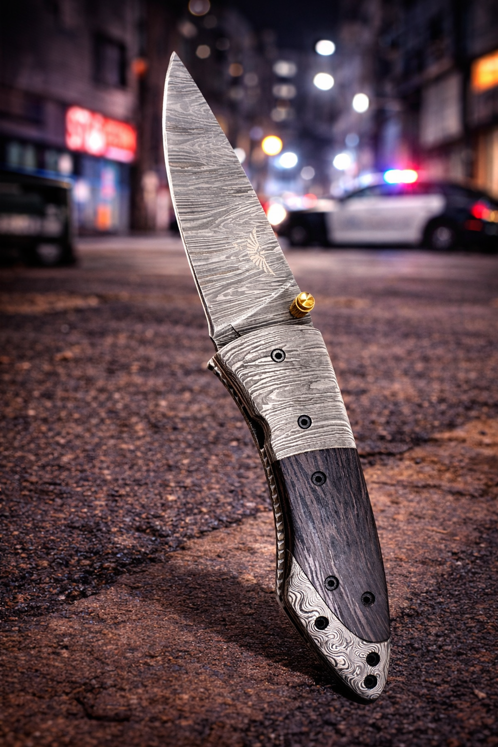 Damascus Folding Pocket Knife by Hometown Knives