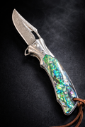 Hometown Knives Damascus Folding Knife with lanyard