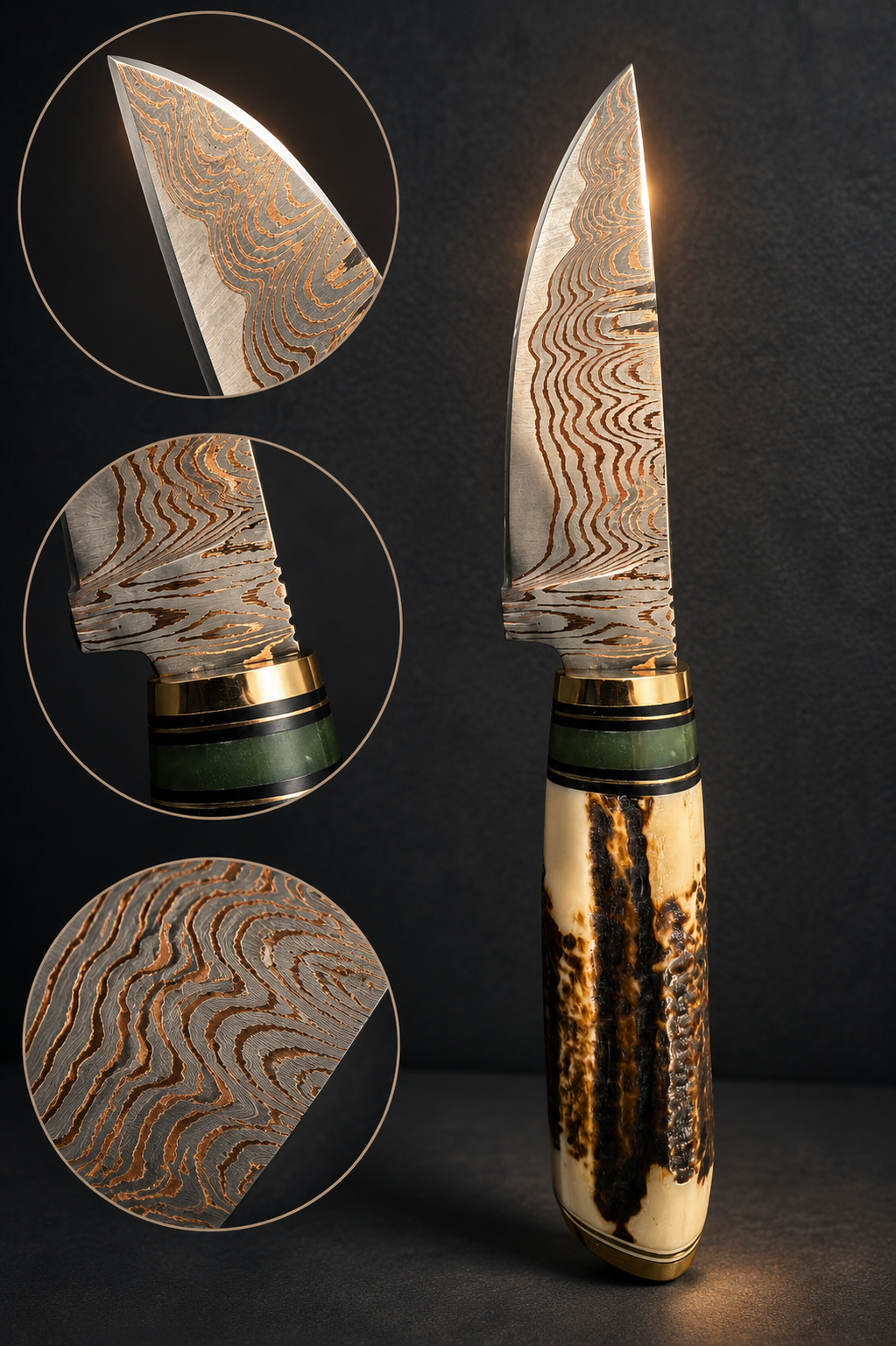 Handmade Copper Damascus Knife by Hometown Knives