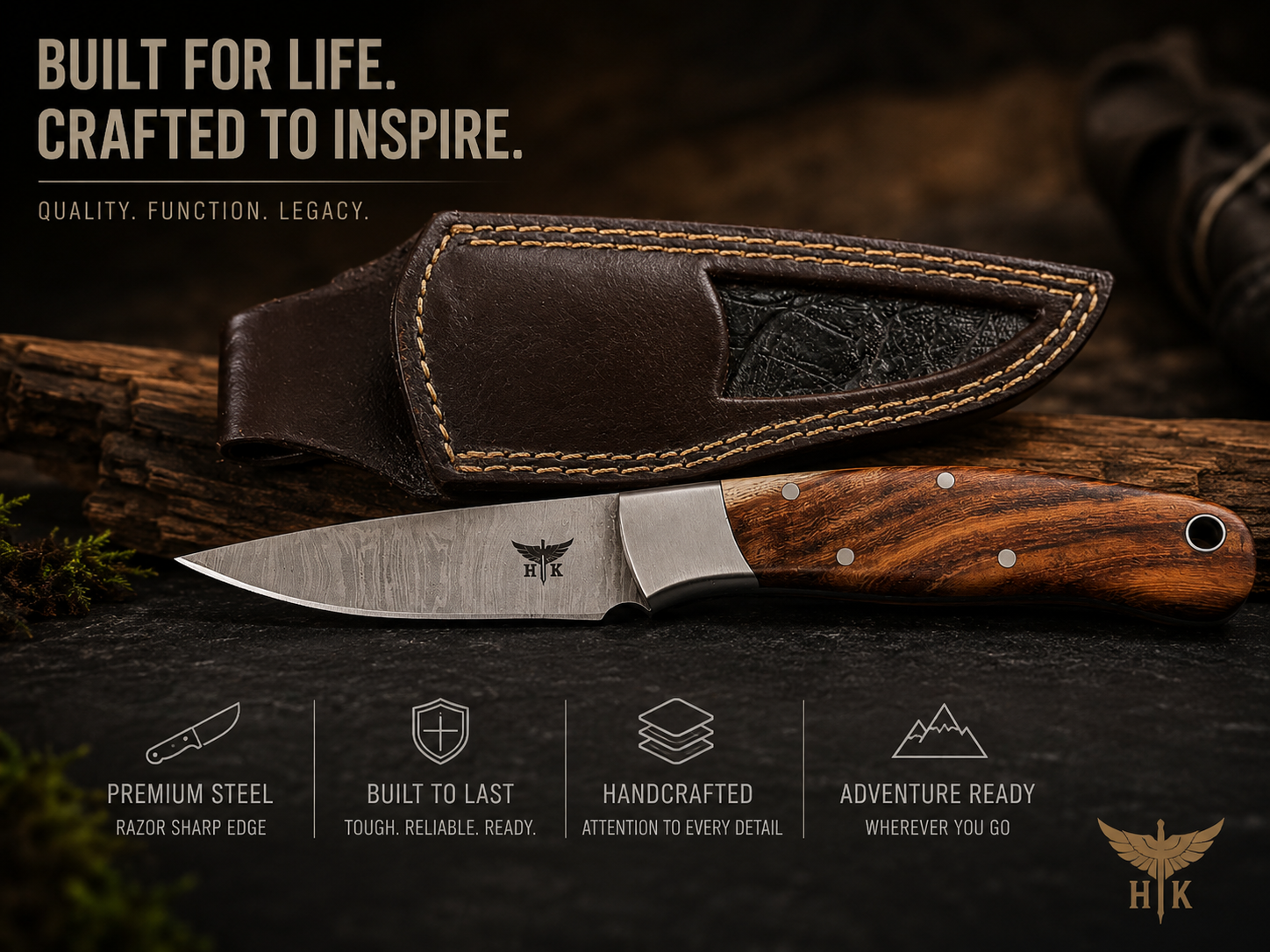 HTK Custom Damascus Hunting Knife