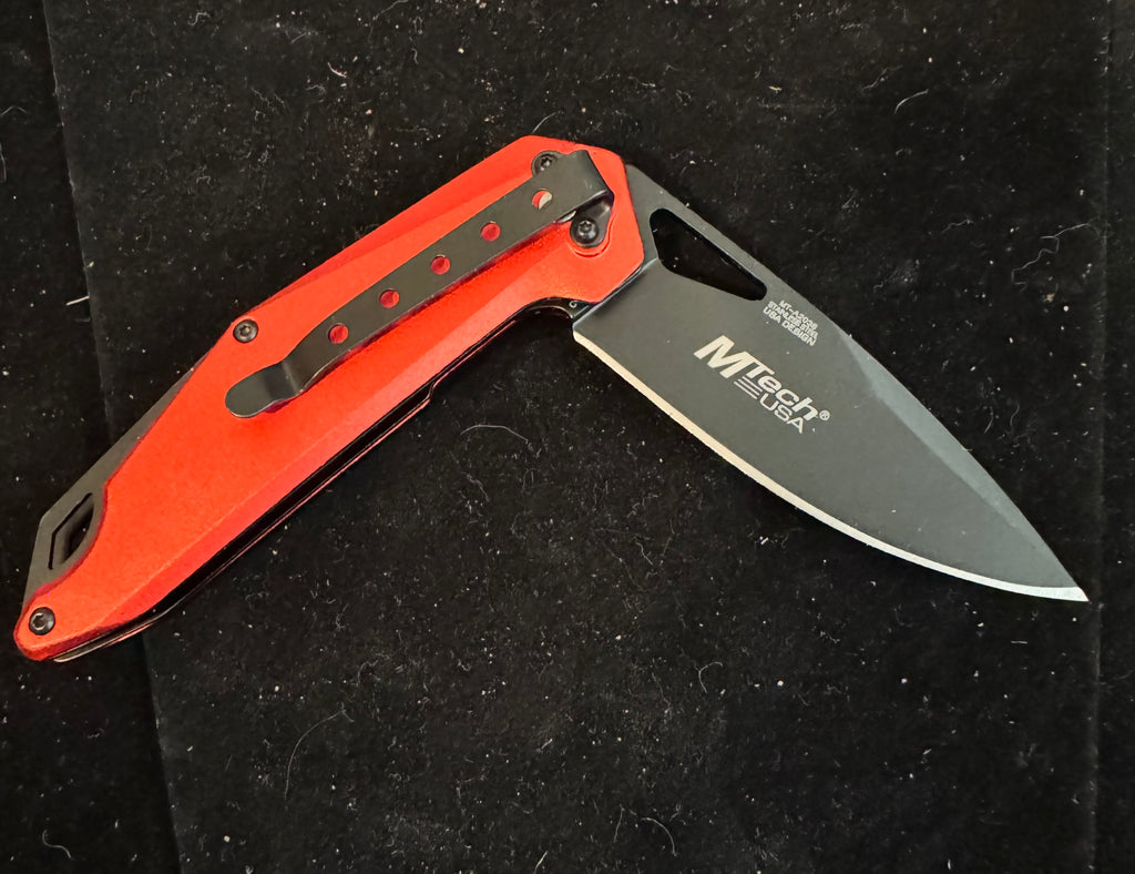 MTech  Spring Assisted Folding Knife – Stainless Steel – Red
