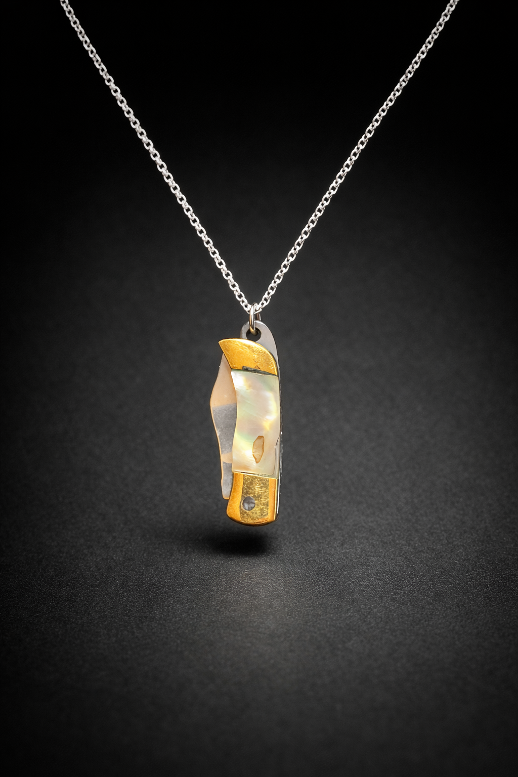 Abalone Shell Pocket Knife Necklace 20in