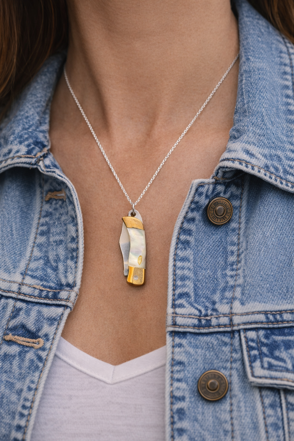 Abalone Shell Pocket Knife Necklace 20in