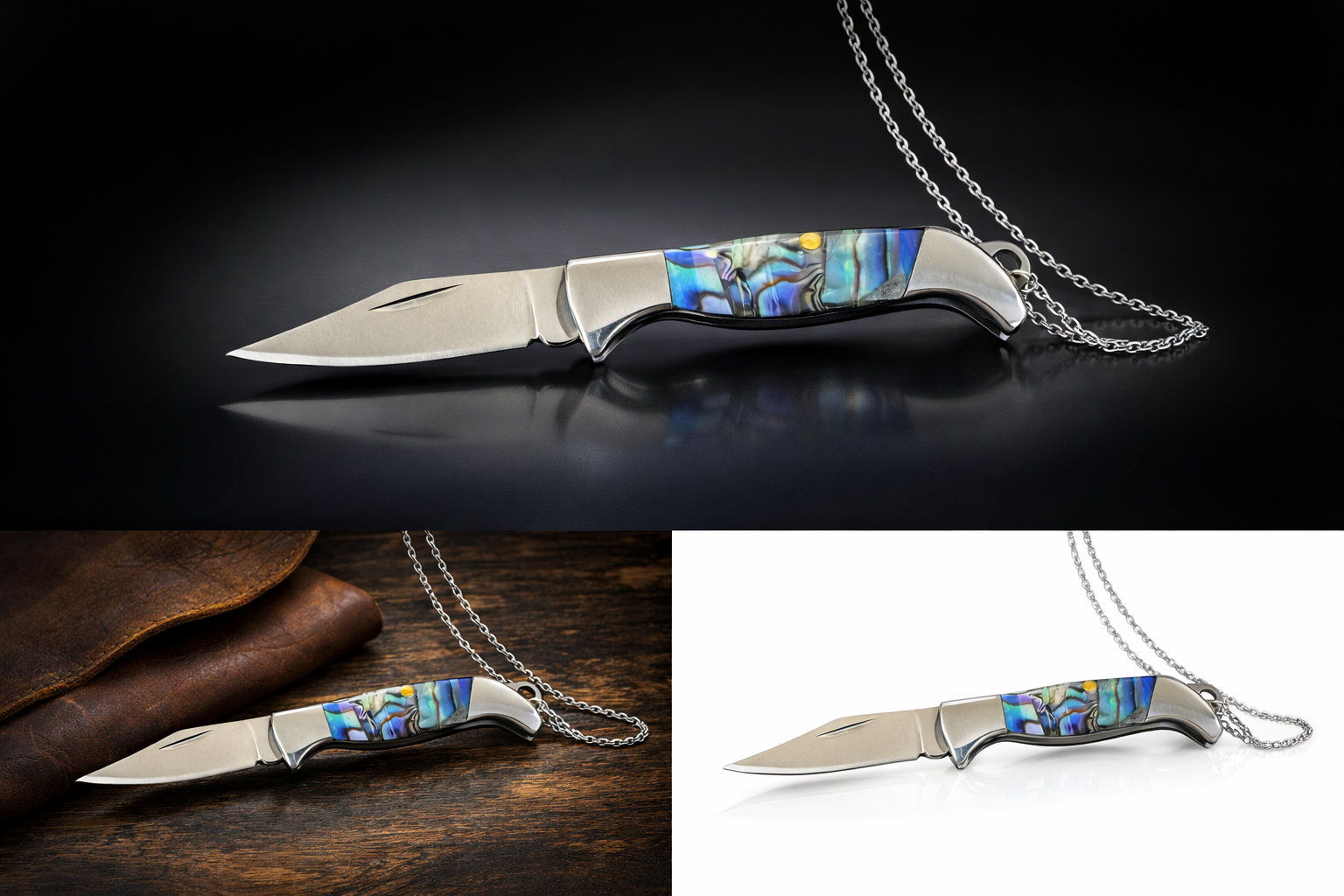 Abalone Shell Pocket Knife Necklace 20in