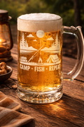Glass beer mug with custom laser engraving