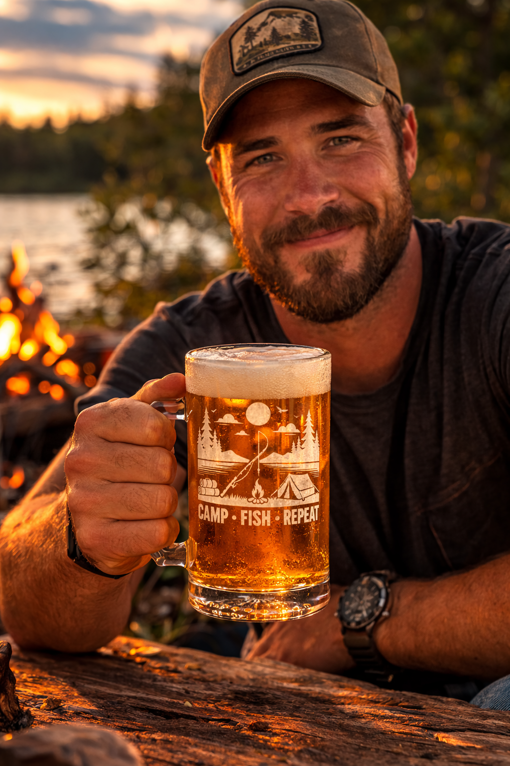 Glass beer mug with custom laser engraving