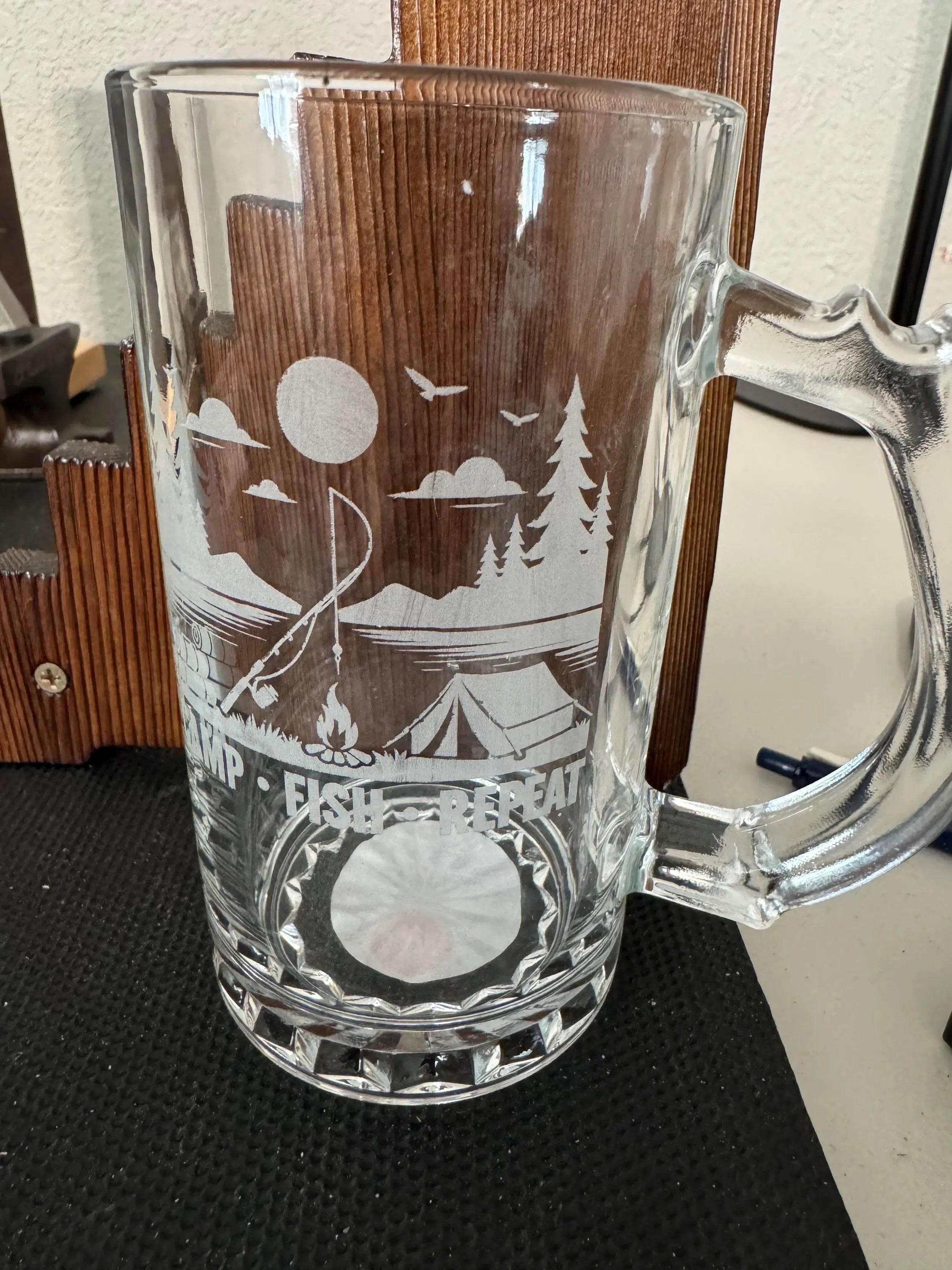 Glass beer mug with custom laser engraving