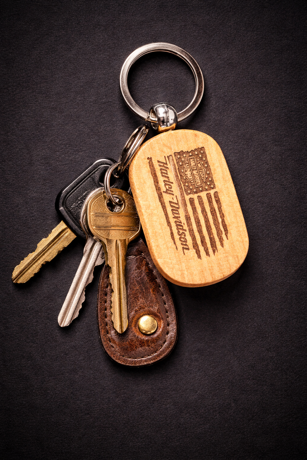 Harley Davidson Laser Engraved Wood Keychain
