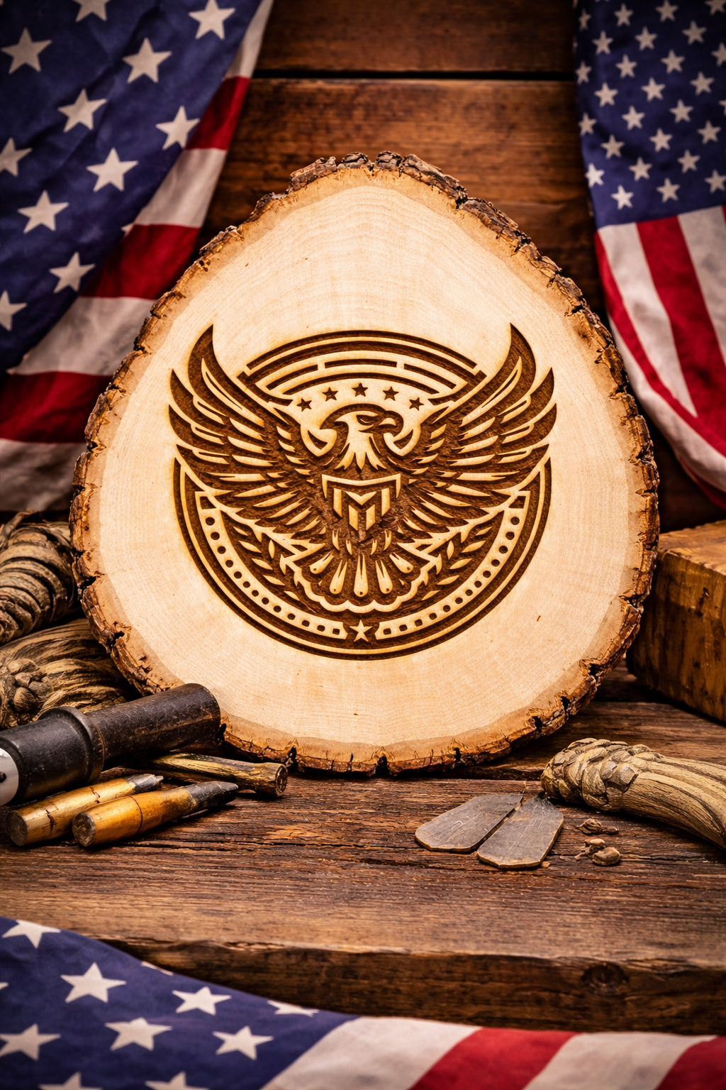 US Freedom Eagle on Rustic Wood